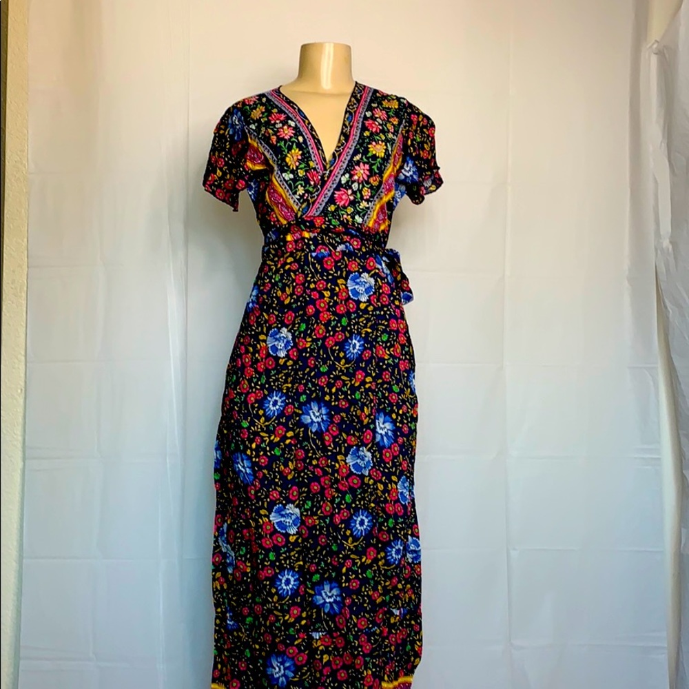 Women’s long wrap dress with bow tie